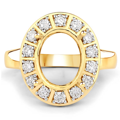 0.42 Carat Genuine White Diamond 14K Yellow Gold Semi Mount Ring - holds 11x9mm Oval Gemstone