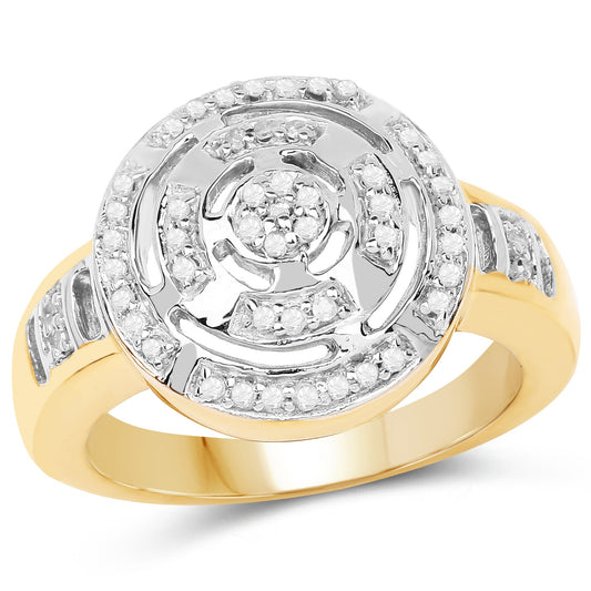 Bague en argent sterling 925 plaqué or jaune 14 carats avec diamant blanc véritable de 0,21 carat