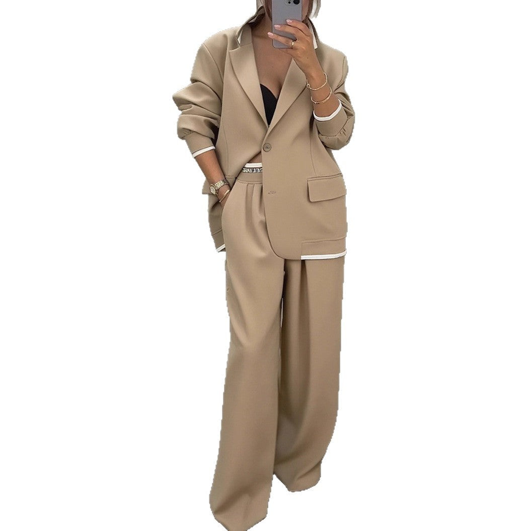 European And American Cross-Border 2026 Autumn And Winter New Women's Clothing Amazon Style Long-Sleeve Jacket Casual Wide-Leg Pants Suit Set