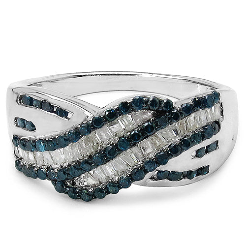 0.88 Carat Genuine Blue Diamond & White Diamond .925 Sterling Silver Ring