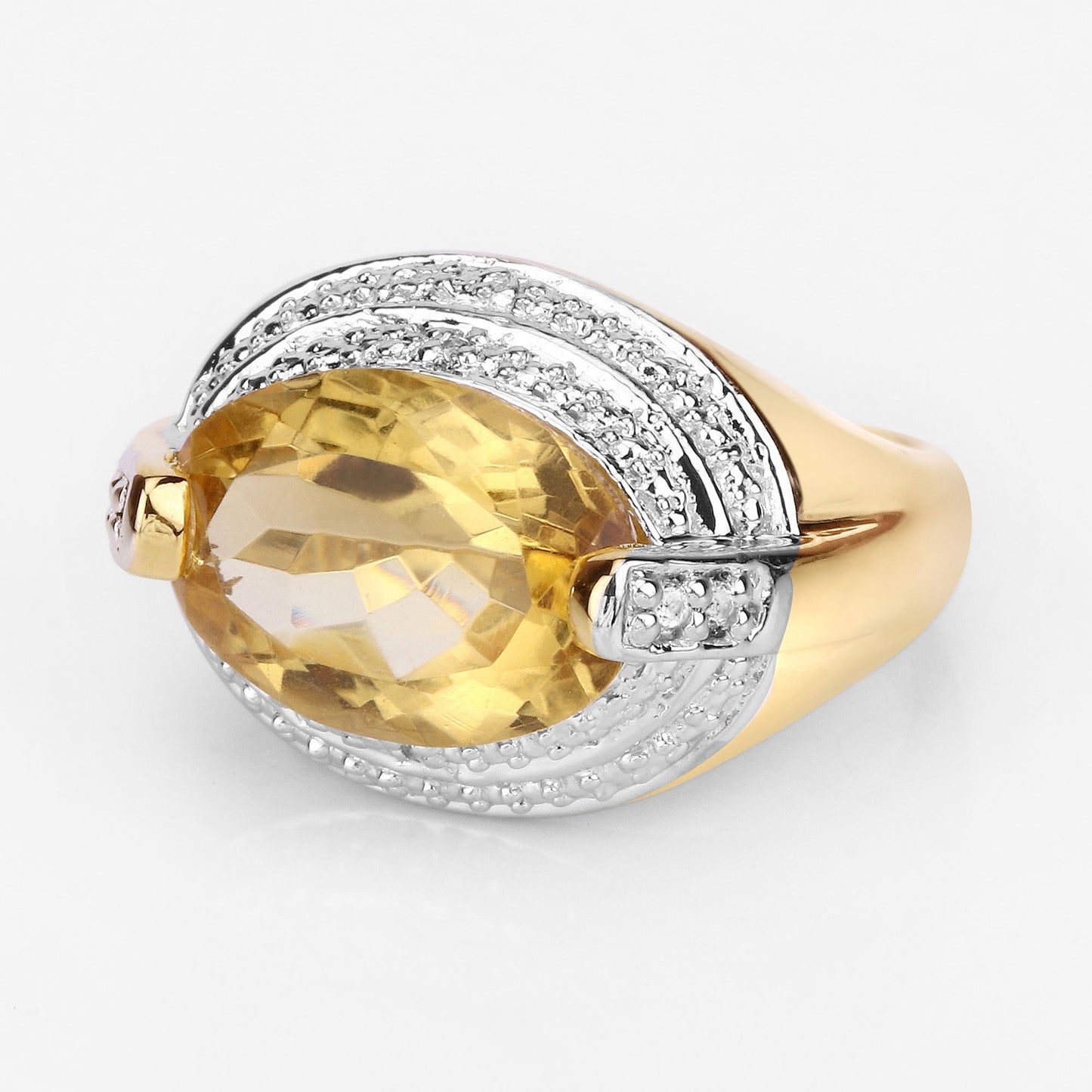 4.56 Carat Genuine Citrine and White Diamond .925 Sterling Silver Ring