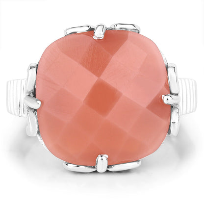 12.75 Carat Genuine Peach Moonstone .925 Sterling Silver Ring