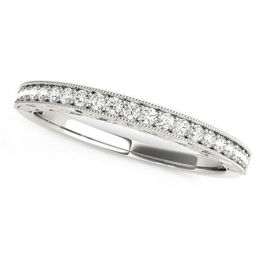 Alliance en or blanc 14 carats avec bordure millegrain et diamants ronds (1/6 carat au total)