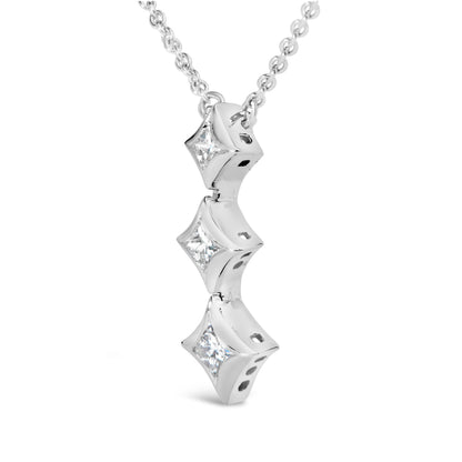 10K White Gold 1/5 Cttw Princess Cut Diamond 3 Stone Drop 18" Pendant Necklace (H-I Color, SI2-I1 Clarity)