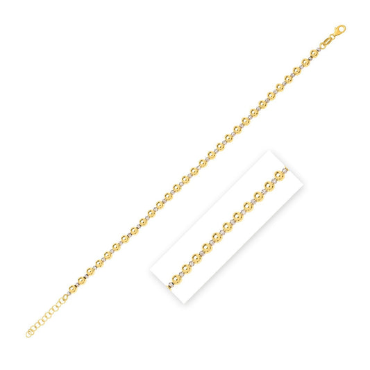Bracelet en or bicolore 14 carats, perles taillées au diamant, polies (4,00 mm)