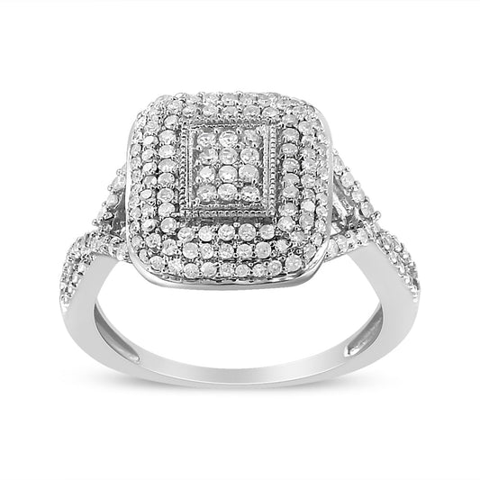 .925 Sterling Silver 1/2 Cttw Round-Cut Diamond Cluster Cushion Ring (I-J , I1-I2) - Size 7
