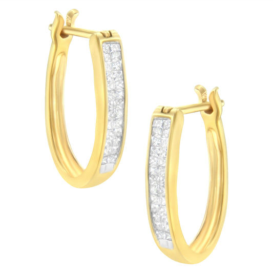 Boucles d'oreilles créoles en or jaune 10K serties invisibles de diamants taille princesse 1/2 carats (couleur H-I, clarté SI2-I1)