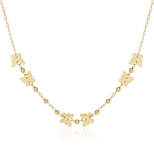 Collier en or jaune 14 carats de 45,7 cm avec papillons polis et perles
