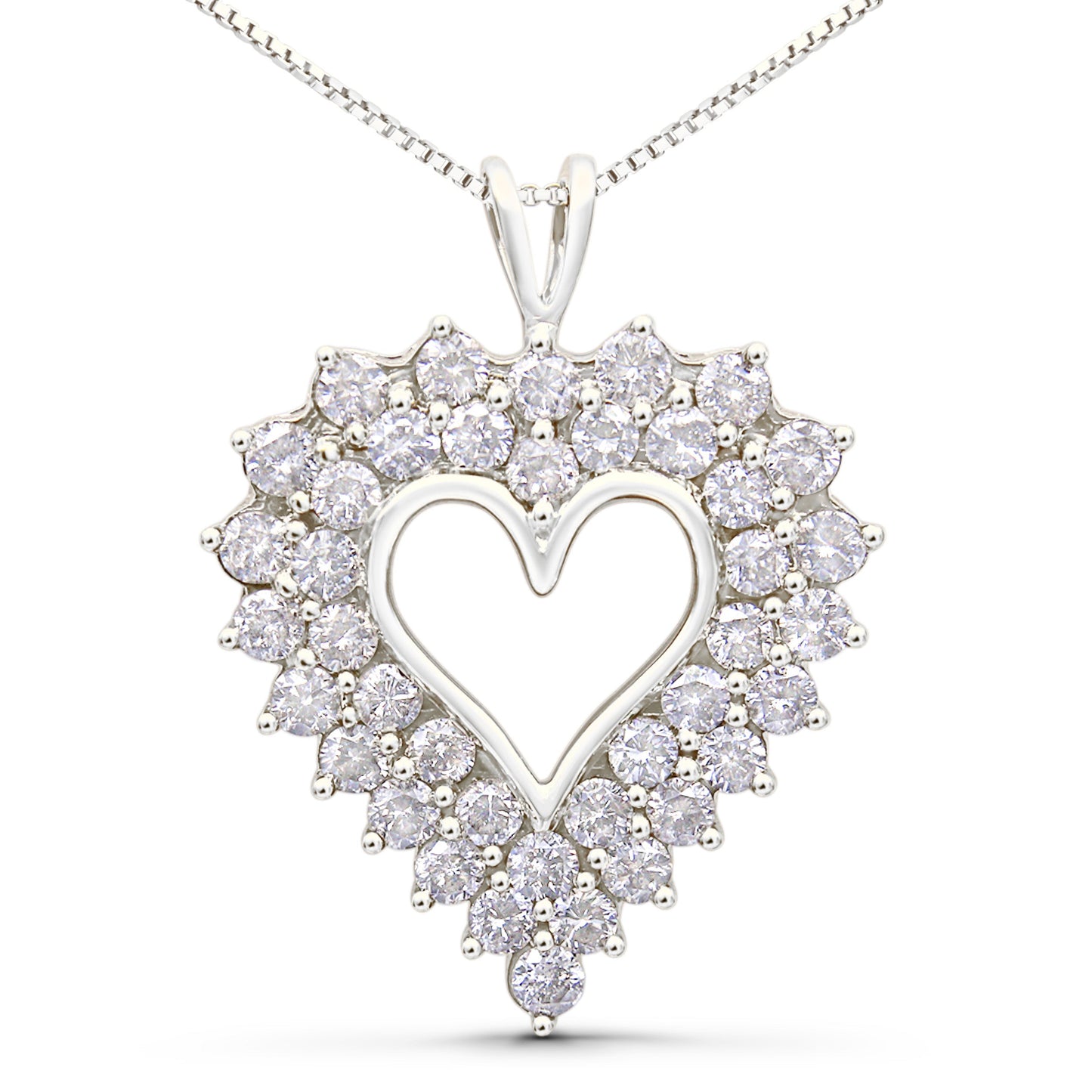 925 Sterling Silver 4.0 Cttw Diamond Two Row Open Heart 18" Pendant Necklace (I-J Color, I2-I3 Clarity)