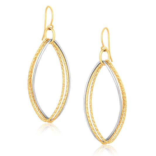 Boucles d'oreilles pendantes triples ovales texturées en or deux tons 14 carats