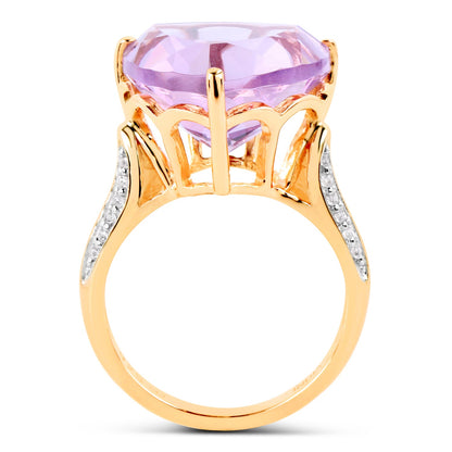 14K Yellow Gold Plated 10.44 Carat Genuine Pink Amethyst and White Topaz .925 Sterling Silver Ring