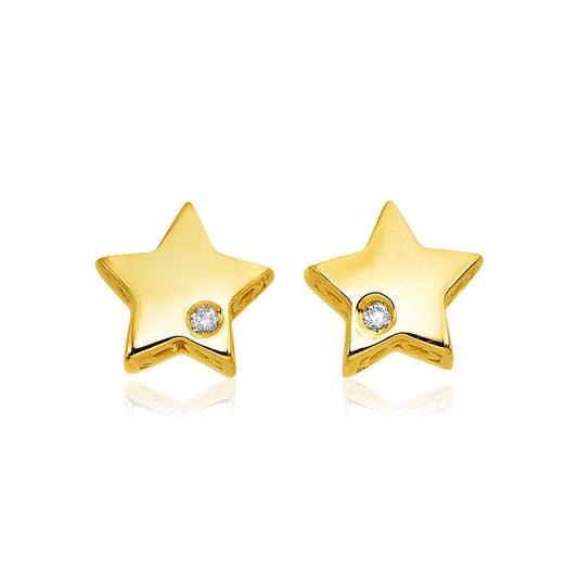 Boucles d'oreilles étoile polies en or jaune 14 carats avec diamants