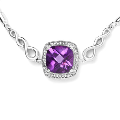 .925 Sterling Silver 10mm Cushion Cut Amethyst Gemstone and Diamond Accent Lariat 4â€-10â€ Adjustable Bolo Bracelet (H-I Color, SI1-SI2 Clarity)