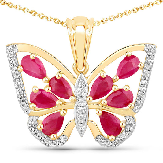 Pendentif en argent sterling 925, rubis véritable et zircon blanc, 2,07 carats