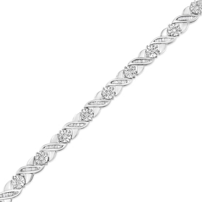 .925 Sterling Silver 1.0 Cttw Round-Brilliant and Baguette Cut Diamond Miracle-Set X-Link 7" Tennis Bracelet (I-J Color, I2-I3 Clarity)