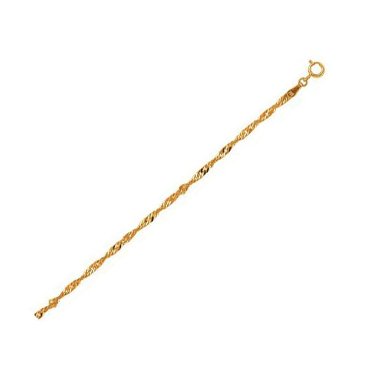 Chaîne de cheville Singapour en or jaune 10 carats 2,2 mm
