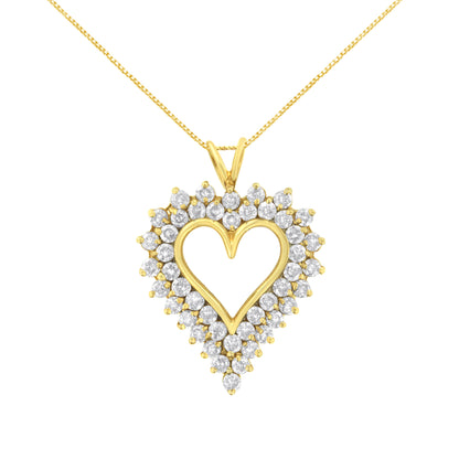 14K Yellow Gold .925 Sterling Silver 4 cttw Round-cut Diamond Cluster Heart Pendant Necklace (K-L Color, I1-I2 Clarity)