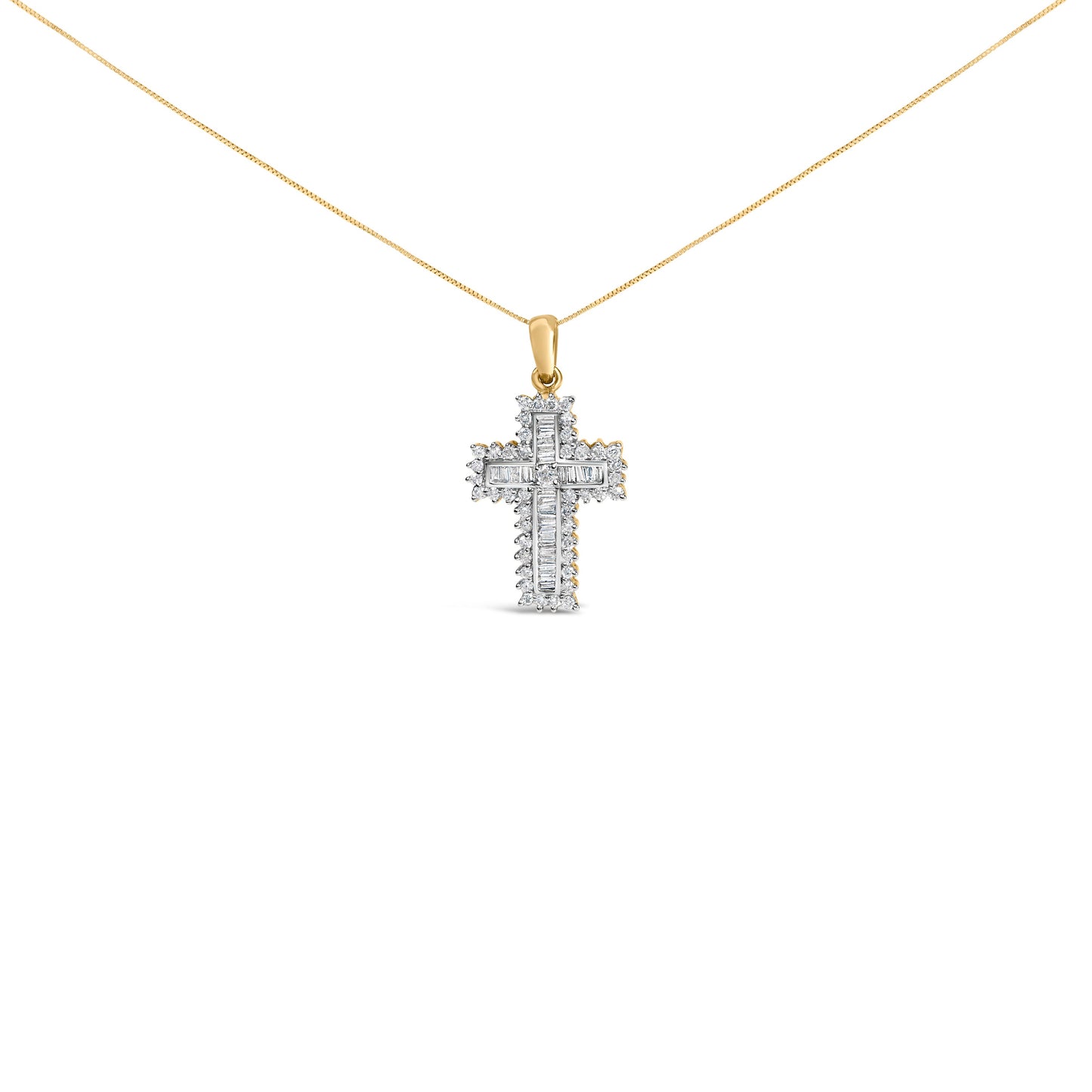 14K Yellow Gold 2.0 Cttw Multi-Row Diamond Cross Pendant Necklace