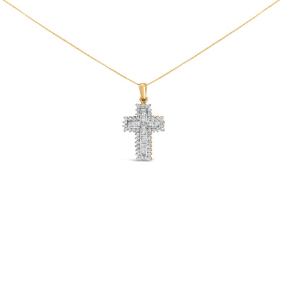 14K Yellow Gold 2.0 Cttw Multi-Row Diamond Cross Pendant Necklace
