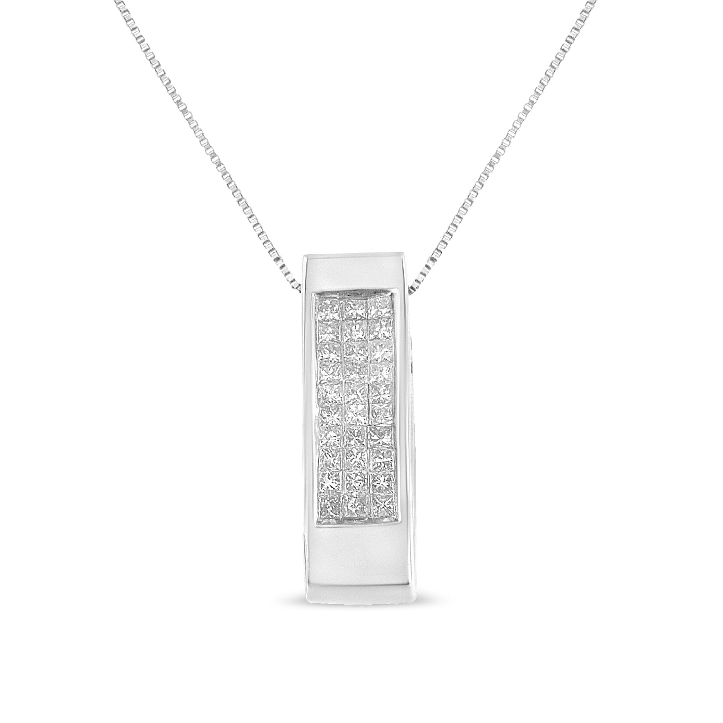 14K Yellow Gold 1/2 Cttw Invisible Set Princess Cut Diamond Vertical Bar Block Pendant 18" Necklace (H-I Color, SI2-I1 Clarity)