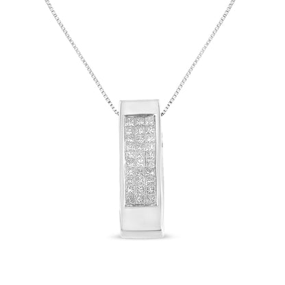 14K Yellow Gold 1/2 Cttw Invisible Set Princess Cut Diamond Vertical Bar Block Pendant 18" Necklace (H-I Color, SI2-I1 Clarity)
