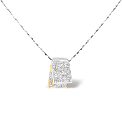 14K White and Yellow Gold 2.0 Cttw Princess Cut Diamond Two Tone Foldover Box Pendant 18â€ Box Chain Necklace (H-I Color, SI1-SI2 Clarity)