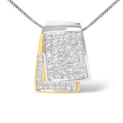 14K White and Yellow Gold 2.0 Cttw Princess Cut Diamond Two Tone Foldover Box Pendant 18â€ Box Chain Necklace (H-I Color, SI1-SI2 Clarity)