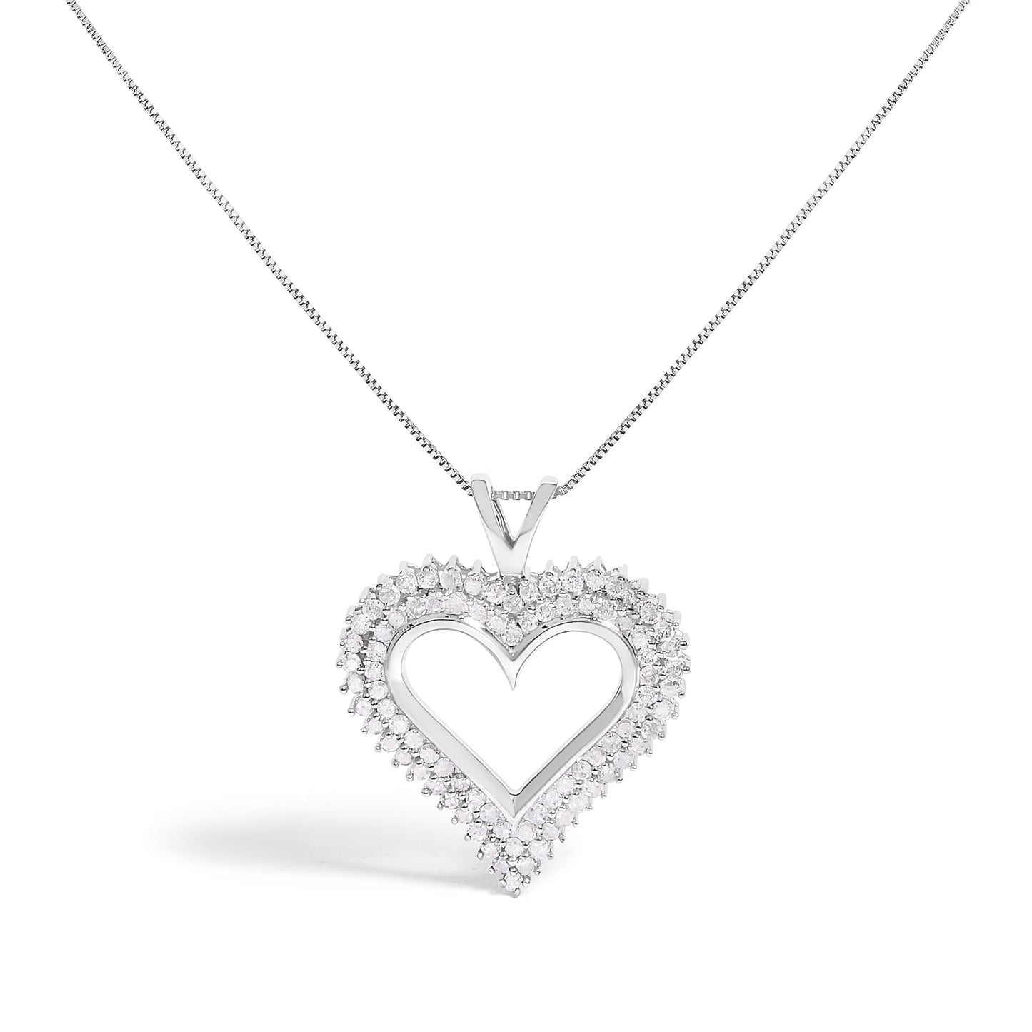 .925 Sterling Silver 1.00 Cttw Diamond Heart 18" Pendant Necklace (I-J Color, I2-I3 Clarity)
