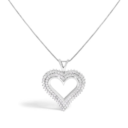 .925 Sterling Silver 1.00 Cttw Diamond Heart 18" Pendant Necklace (I-J Color, I2-I3 Clarity)