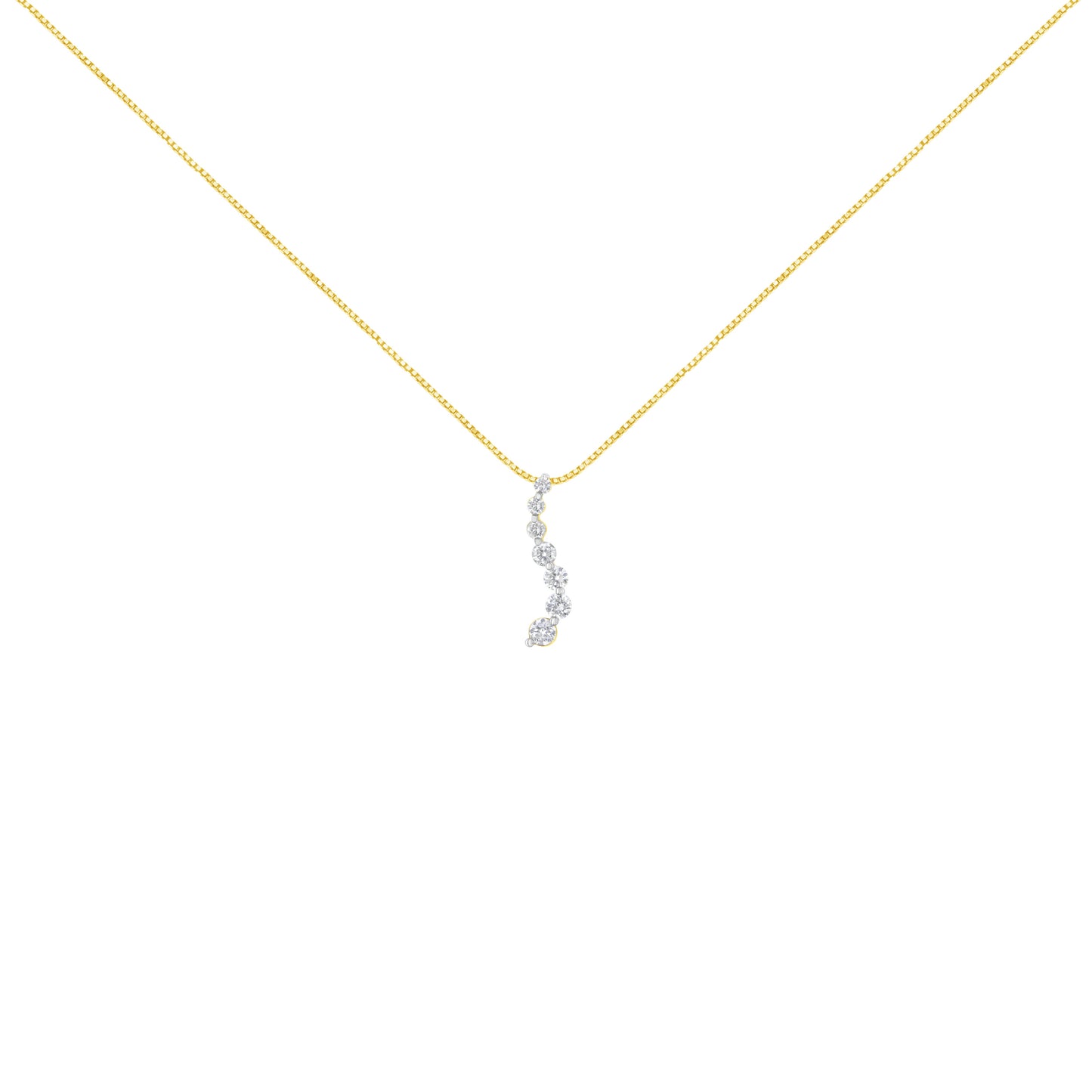 AGS Certified 14K Yellow Gold 2.0 Cttw Baguette and Brilliant Round-Cut Diamond Journey 18" Pendant Necklace (F-G Color, I1-I2 Clarity)
