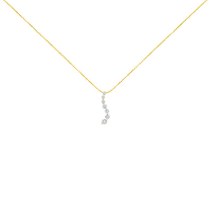 AGS Certified 14K Yellow Gold 2.0 Cttw Baguette and Brilliant Round-Cut Diamond Journey 18" Pendant Necklace (F-G Color, I1-I2 Clarity)