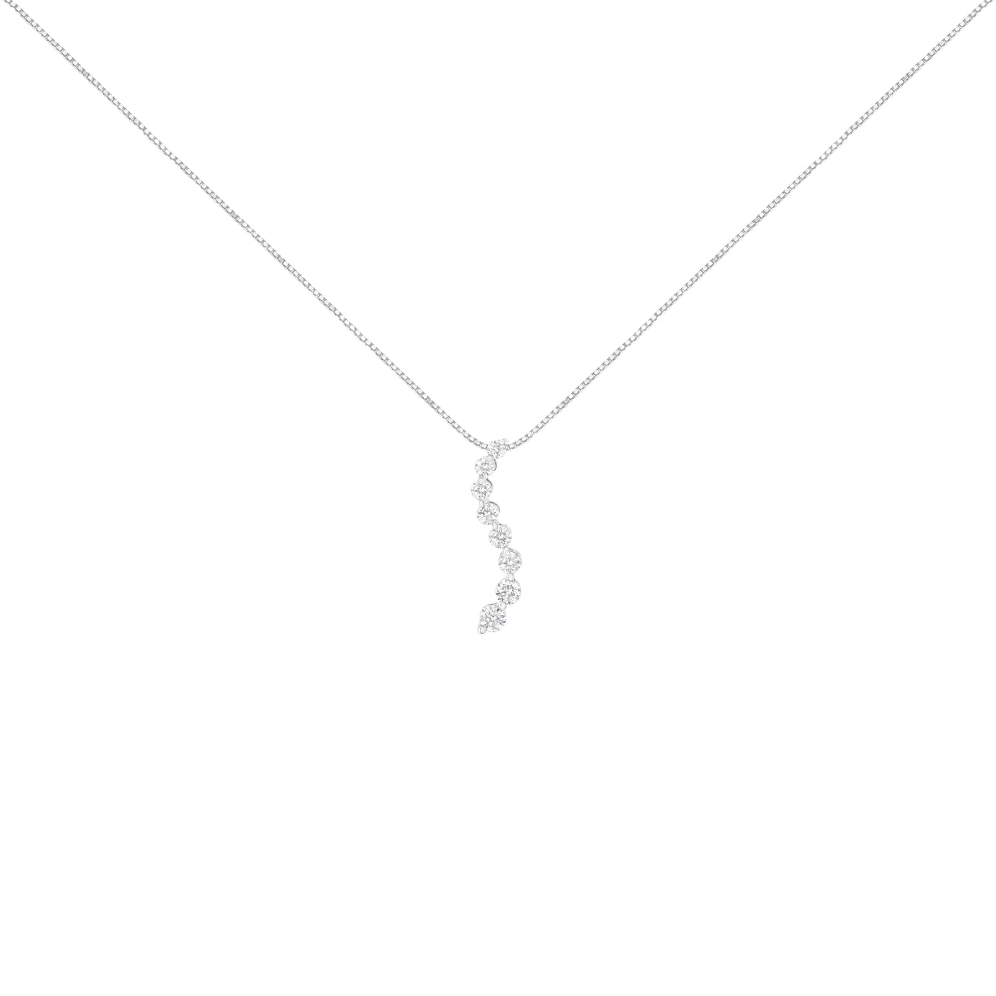 AGS Certified 14k White Gold 3.0 Cttw Baguette and Brilliant Round-Cut Diamond Journey 18" Pendant Necklace (K-L Color, I1-I2 Clarity)