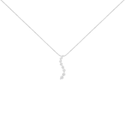 AGS Certified 14k White Gold 3.0 Cttw Baguette and Brilliant Round-Cut Diamond Journey 18" Pendant Necklace (F-G Color, I1-I2 Clarity)