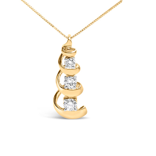 Collier pendentif tourbillon et goutte à 3 pierres en or jaune 10 carats avec diamants 1/4 carat