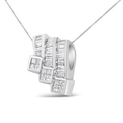 14K White Gold 1 1/2 Cttw Invisible Set Princess and Channel Set Baguette-cut Diamond Triple Curve Pendant Necklace (G-H Color, SI1-SI2 Clarity) - NO CHAIN INCLUDED