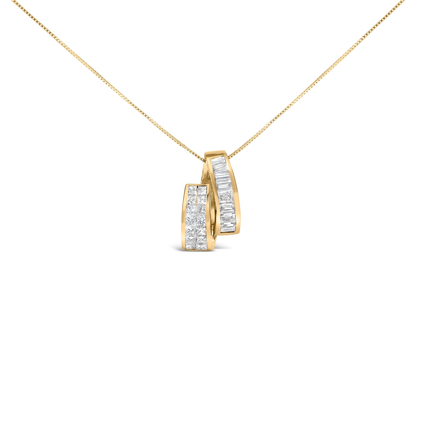 14K Yellow Gold 1 5/8 cttw Princess and Baguette Cut Diamond Fashion Pendant Necklace (G-H, VS2-SI1)