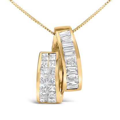 14K Yellow Gold 1 5/8 cttw Princess and Baguette Cut Diamond Fashion Pendant Necklace (G-H, VS2-SI1)