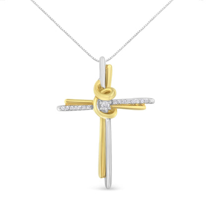10K Two-Tone Yellow & White Gold Diamond-Accented Cross 18" Pendant Necklace (J-K Color, I2-I3 Clarity)