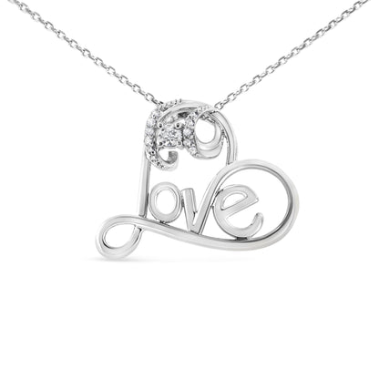 .925 Sterling Silver 1/6 Cttw Round Brilliant-Cut Diamond Accented Open Heart with Love 18" Pendant Necklace (H-I Color, I1-I2 Clarity)