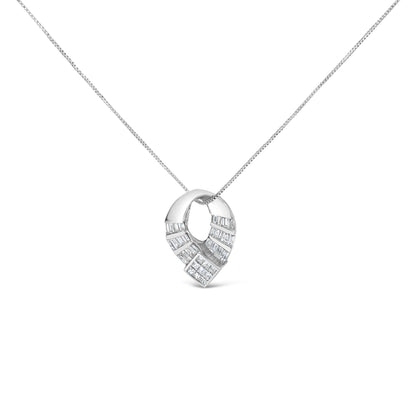 14k White Gold 1 5/8 Cttw Invisible Set Princess and Channel Set Baguette Diamond Curved Oval Shape Pendant Necklace (G-H Color, VS2-SI1 Clarity)