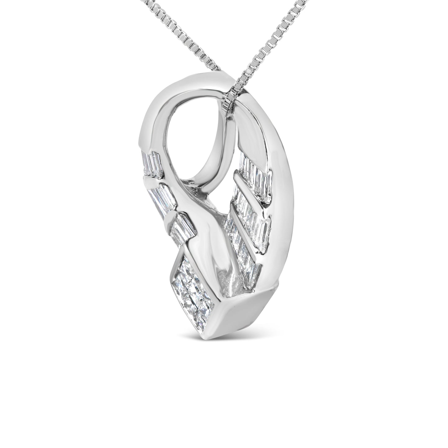 14k White Gold 1 5/8 Cttw Invisible Set Princess and Channel Set Baguette Diamond Curved Oval Shape Pendant Necklace (G-H Color, VS2-SI1 Clarity)