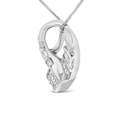 14k White Gold 1 5/8 Cttw Invisible Set Princess and Channel Set Baguette Diamond Curved Oval Shape Pendant Necklace (G-H Color, VS2-SI1 Clarity)