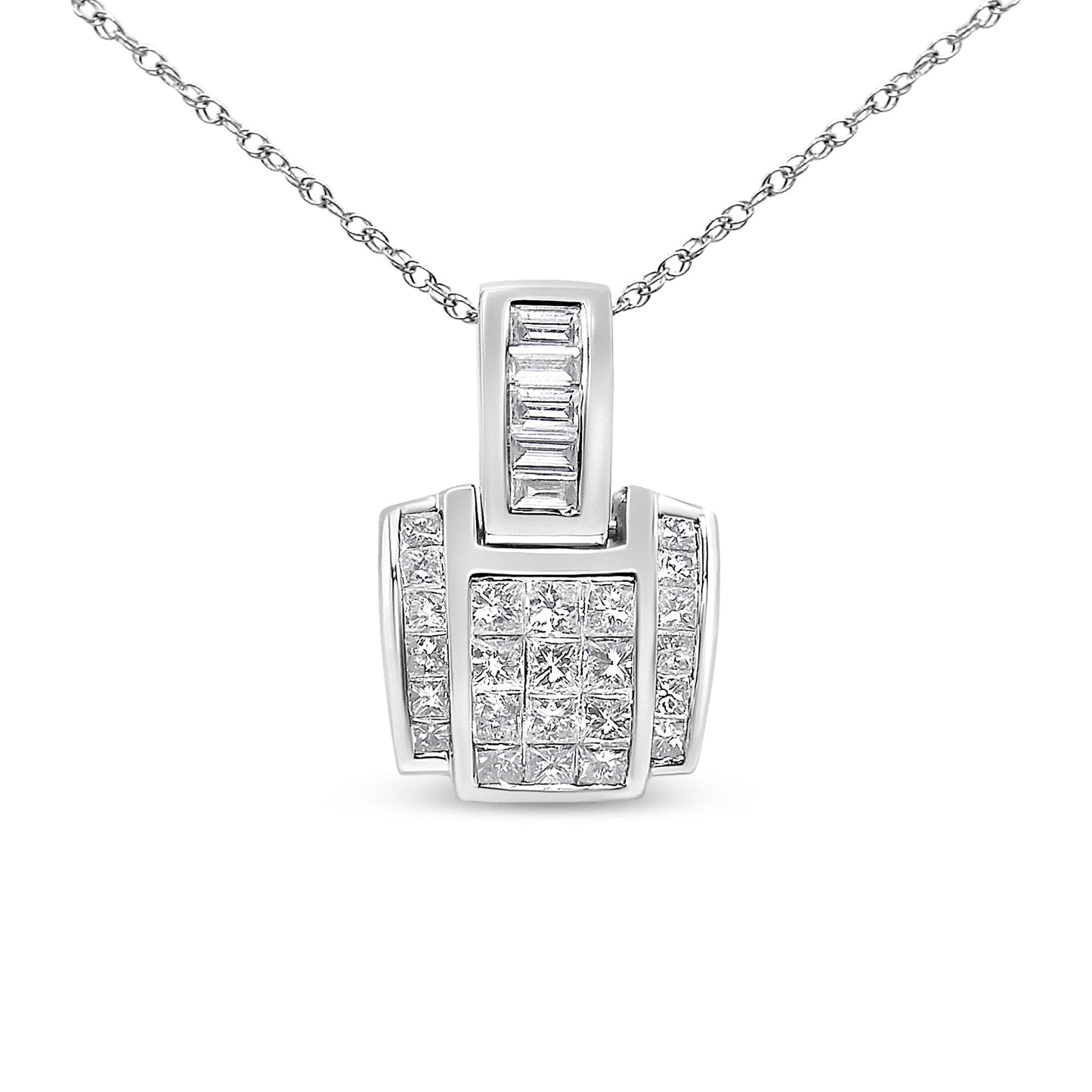 14K White Gold 2 1/5 Cttw Princess Cut Composite Diamond Pendant with Diamond Bale Pendant Necklace (H-I Color,SI1-SI2 Clarity) - NO CHAIN INCLUDED