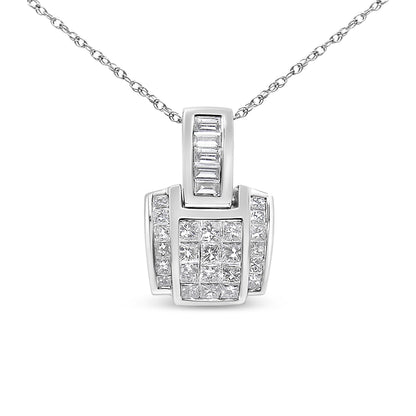 14K White Gold 2 1/5 Cttw Princess Cut Composite Diamond Pendant with Diamond Bale Pendant Necklace (H-I Color,SI1-SI2 Clarity) - NO CHAIN INCLUDED