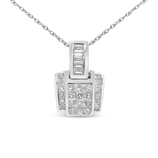 Pendentif en or blanc 14 carats avec diamants princesse de 2,2 carats et bélière en diamant (couleur H-I, pureté SI1-SI2) - CHAÎNE NON INCLUSE