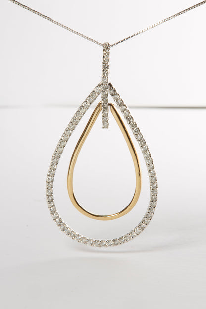 14K Two-Tone Gold Round Cut Diamond Double Burst Pendant Necklace (1.00 cttw, H-I Color, SI2-I1 Clarity)