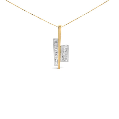 18K Yellow and White Gold 1 7/8 Cttw Princess Baguette Diamond Key Shaped 18" Pendant Necklace (H-I Color, SI1-SI2 Clarity)