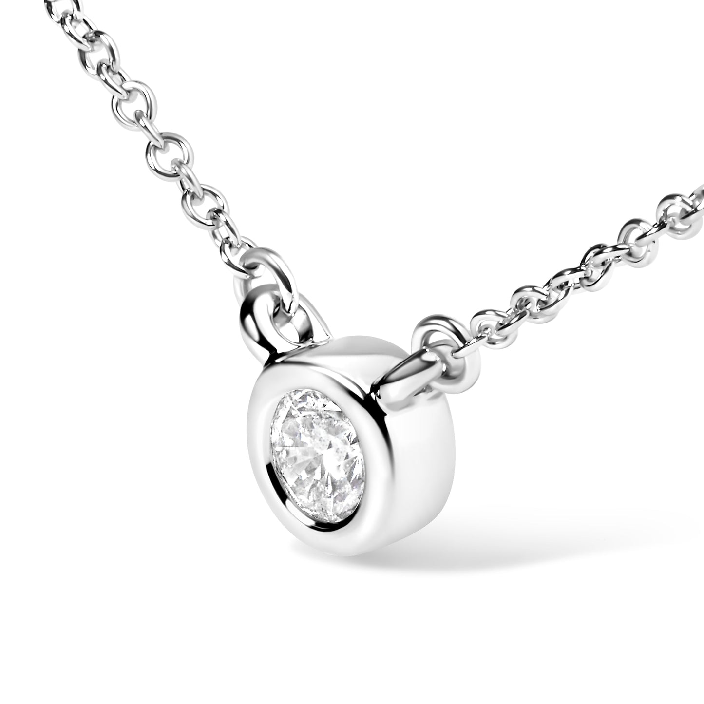 10K White Gold 1/10 Carat Round Brilliant-Cut Diamond Modern Bezel-Set Solitaire 16"-18" Pendant Necklace (H-I Color, SI2-I1 Clarity)