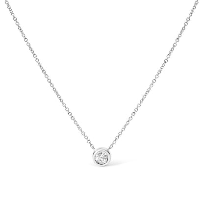 10K White Gold 1/10 Carat Round Brilliant-Cut Diamond Modern Bezel-Set Solitaire 16"-18" Pendant Necklace (H-I Color, SI2-I1 Clarity)