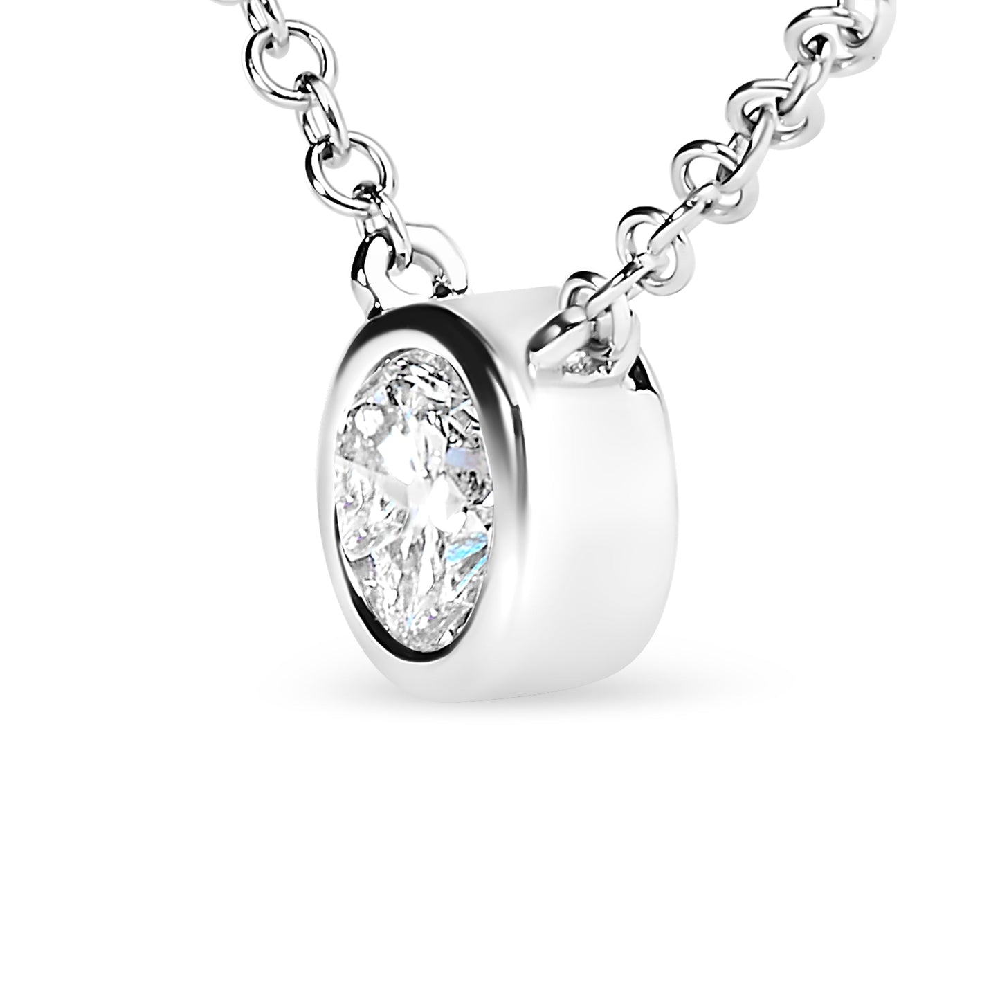 14K White Gold 1/2 Cttw Lab Grown Diamond Modern Bezel-Set Solitaire 16"-18" Pendant Necklace (F-G Color, VS2-SI1 Clarity)